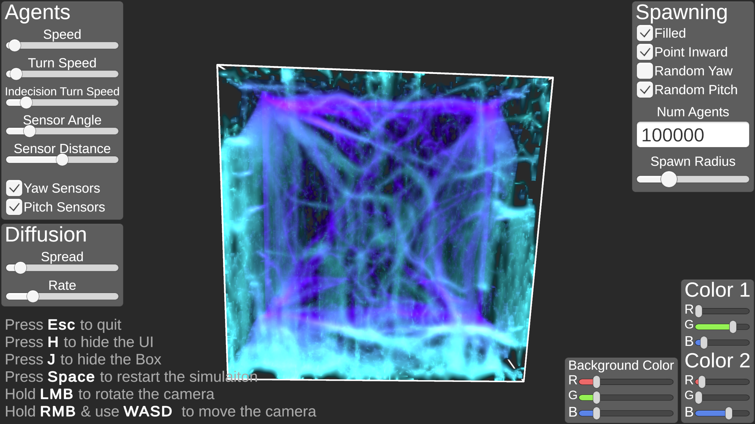 Demonstration screenshot of my 3D Physarum Simulation